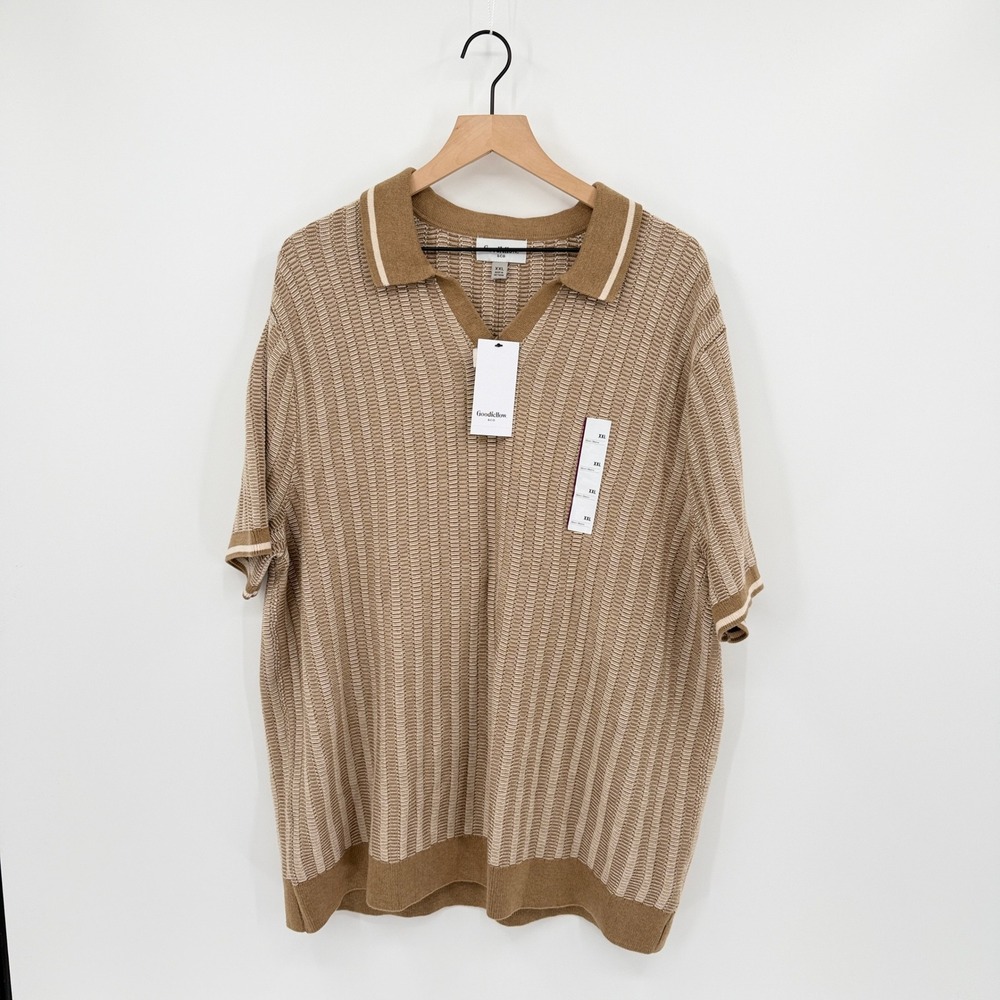 NWT Goodfellow & Co Knit Polo Shirt Mens XXL Textured Stripe Retro Grandpacore